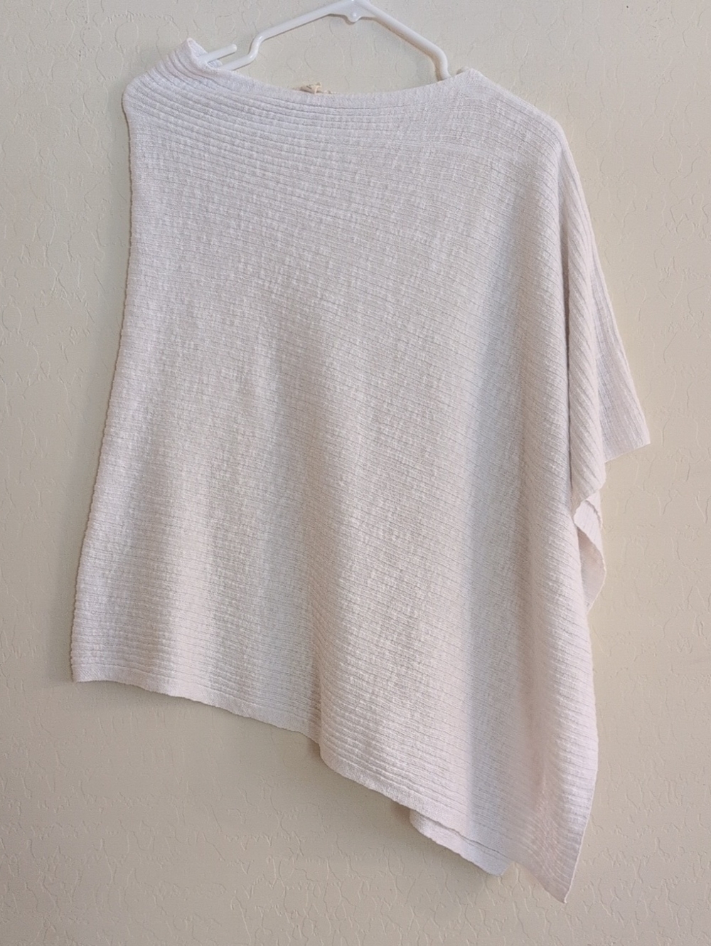 Eileen Fisher Lightweight Asymmetric Pullover Sweater Poncho White - One Size OS